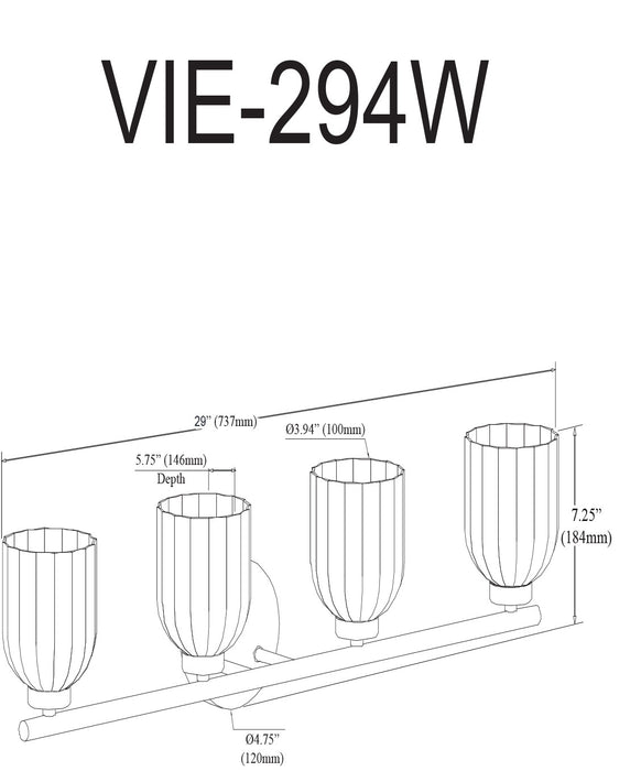 Dainolite Vienna 4 Light Incandescent Vanity Aged Brass Clear Ribbed Glass Lamp