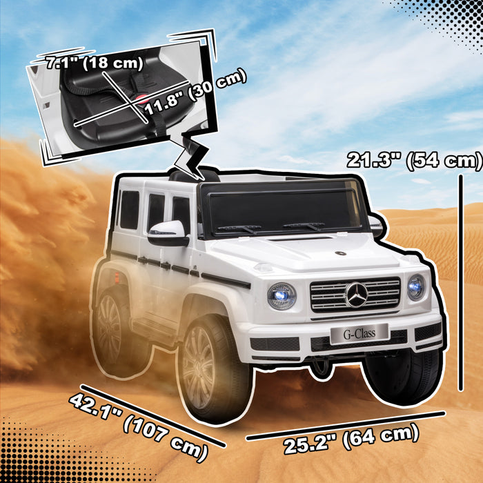 Aosom 12v Electric Car For Kids, Mercedes Benz G500 Licensed Battery Powered Kids Ride On Car With Remote Control, Music, Lights, Mp3, Suspension Wheels For 37-96 Months, White