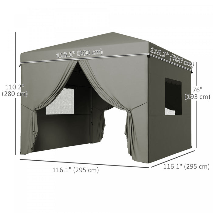 Outsunny 10' X 10' Pop Up Canopy Tent With Mesh Windows, Light Grey