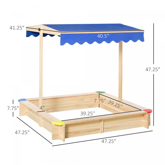 Kids Wooden Sandbox With Cover, Play Station For Children Outdoor Sand Box, With Seats, For Backyard, Beach, 47\" X 47\" X 47\", Natural