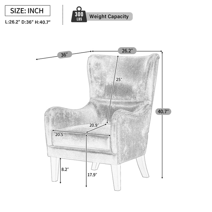 Havenwood HI-BACK Studded Accent Chair with Nailhead Trim, Brown