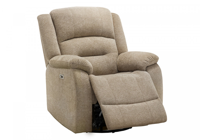 MONARCH SPECIALTIES 34\" WIDE, LARGE UPHOLSTERED POWER RECLINING CHAIR, USB PORTS INCLUDED, BEIGE FABRIC, TRANSITIONAL RECLINER