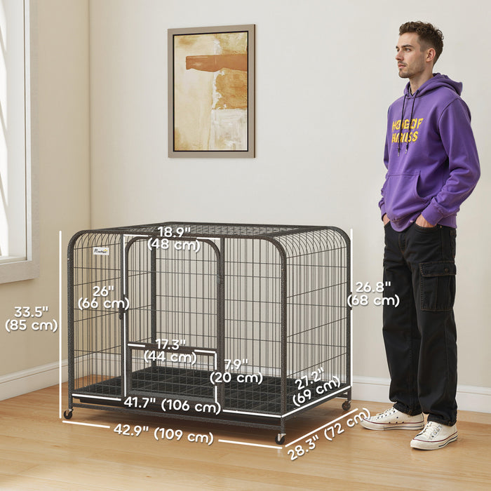 PawHut 43 Inch Heavy Duty Dog Crate, Large Metal Dog Cage with Lockable Wheels and Removable Tray for Small Medium Large Breeds, Puppy Playpen for Indoor Outdoor, Black