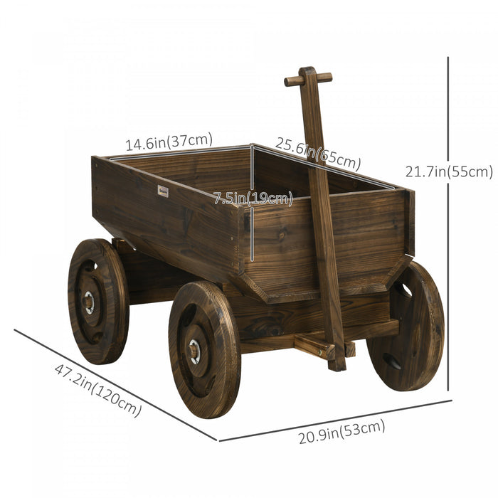 Outsunny Wood Flower Cart, Raised Garden Bed W/ Wheels, Planters For Outdoor Plants, Backyard, Patio, Deck, Garden Decor