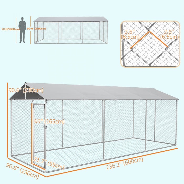 Pawhut Outdoor Dog Kennel Dog Run With Waterproof, Uv Resistant Cover For All-sized Dogs, 19.7' X 7.5' X 7.5', Silver