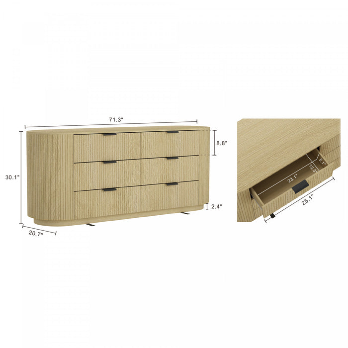 Olivia Manhattan Modern 71\" Dresser in Natural Oak (6-Drawer)
