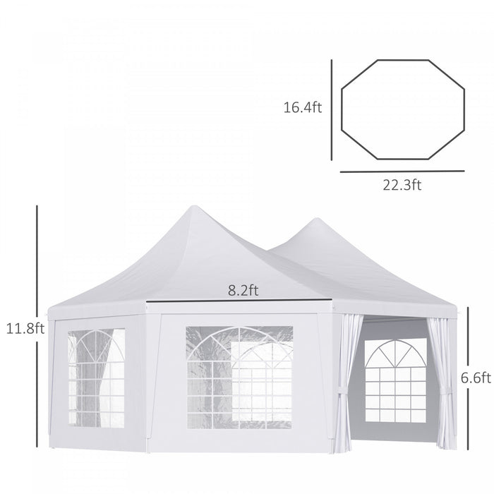 Outsunny 22.3ft Octagonal Party Tent Wedding Event Shelter Outdoor Canopy With 4 Removable Walls For Parties Picnics Backyard Events, White