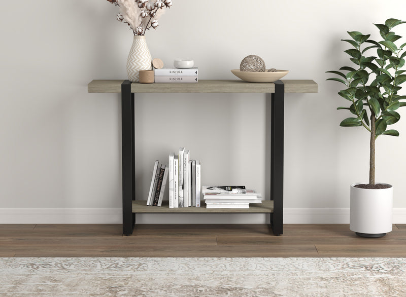 47” Console Table With 1 Shelf - Dark Taupe With Black Metal