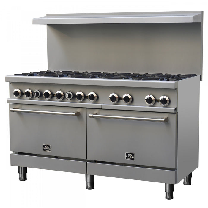 FORNO Commerciale 60 Inch Stainless Steel Gas Range, 10 Burners, 300,000 BTU Total - FCMGR0093-60