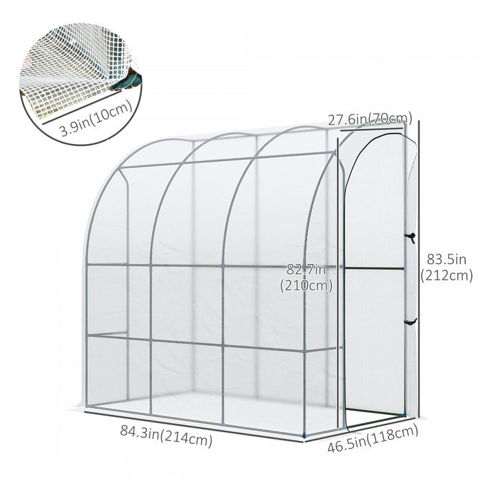 Outsunny 7' X 4' X 7' Outdoor Lean-to Walk-in Garden Greenhouse With Roll-up Door Hot House For Plants Herbs Vegetables, White