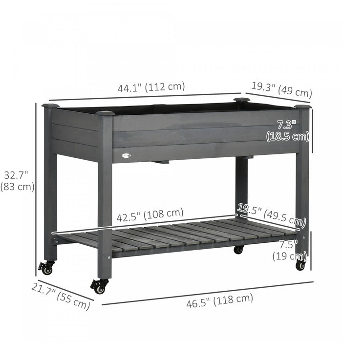 Outsunny 47\" X 21\" Raised Garden Bed, Elevated Wooden Planter Box, Grey