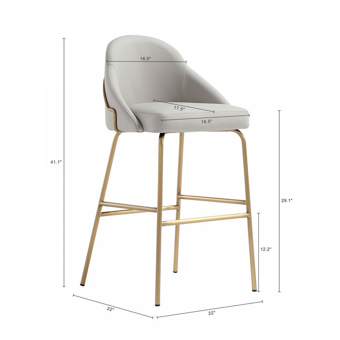 Gracie Modern Metal Upholstered Barstool in Stone Gray and Gold Bar Stool