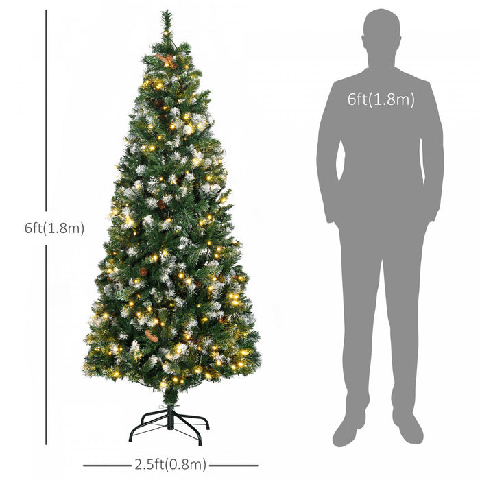 Homcom 6' Skinny Prelit Artificial Christmas Tree With Snow-dipped Tips