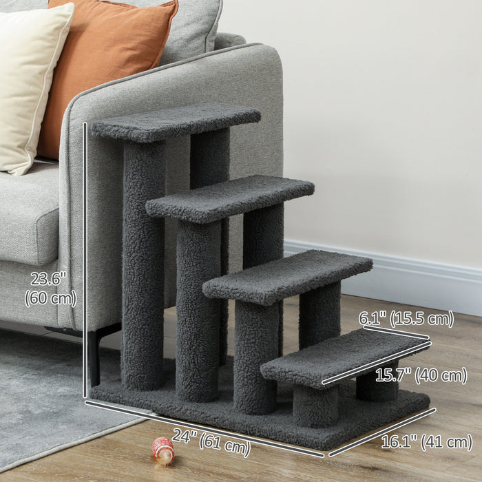 Pawhut 4-step Multi-level Carpeted Cat Scratching Post Pet Stairs, Dark Grey