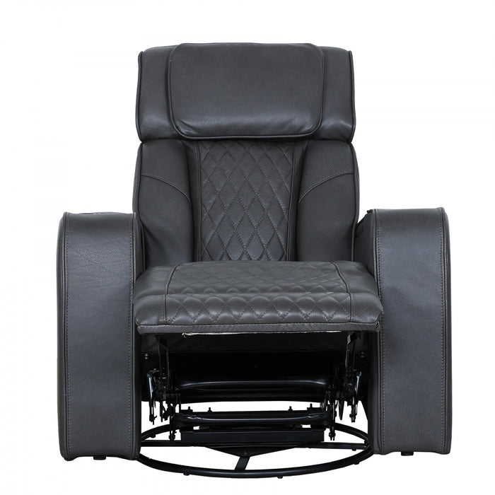 Kingsley 37 in. Leather Match Swivel Glider Recliner - Charcoal