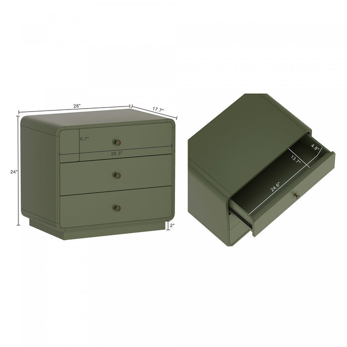 Liora Contemporary 28\" Nightstand in Green (3-Drawer)