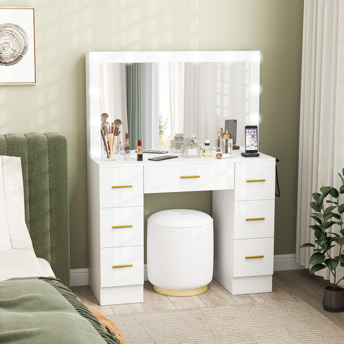 HOMCOM Makeup Vanity Desk, Dressing Table with Mirror and Lights, White