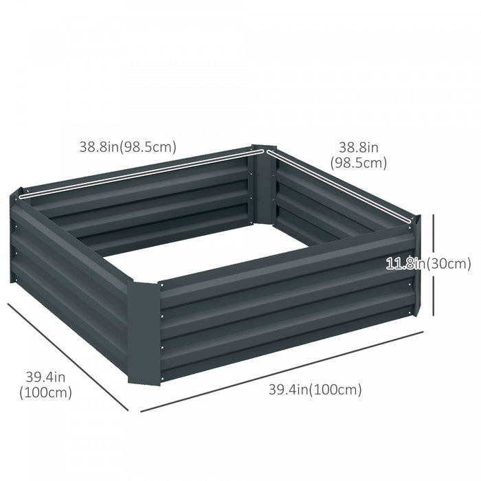Outsunny 39\" X 39\" X 12\" Set Of 2 Raised Garden Bed, Elevated Planter Box With Galvanized Steel Frame For Growing Flowers, Herbs, Succulents, Dark Grey