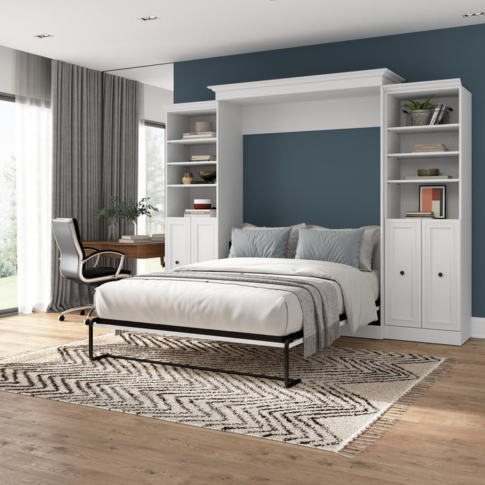Bestar Versatile Queen Murphy Bed and Two Closet Organizers with Doors (115 W) - White