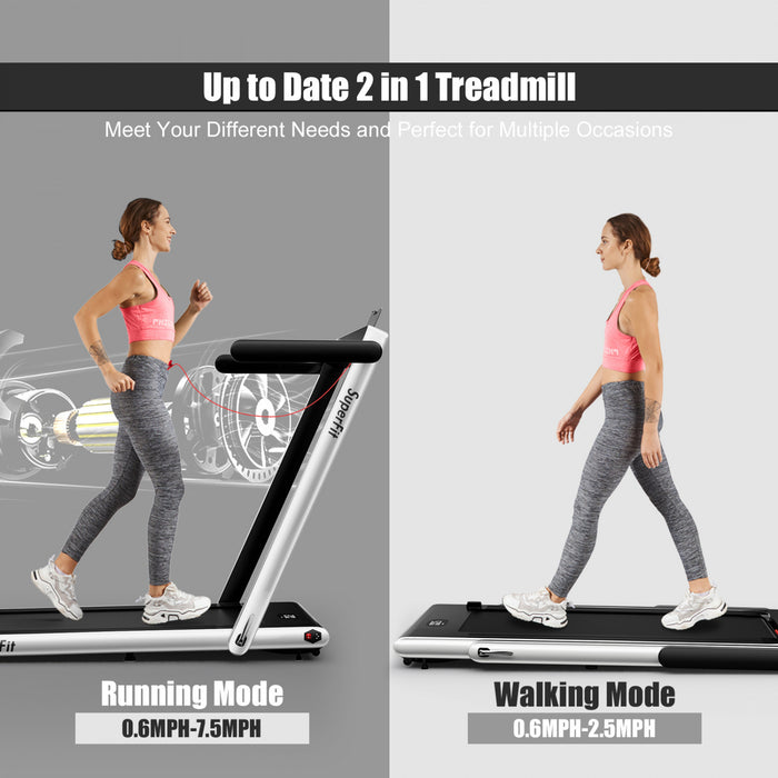 Superfit 2.25hp 2 In 1 Folding Treadmill W/ App Speaker Remote Control White