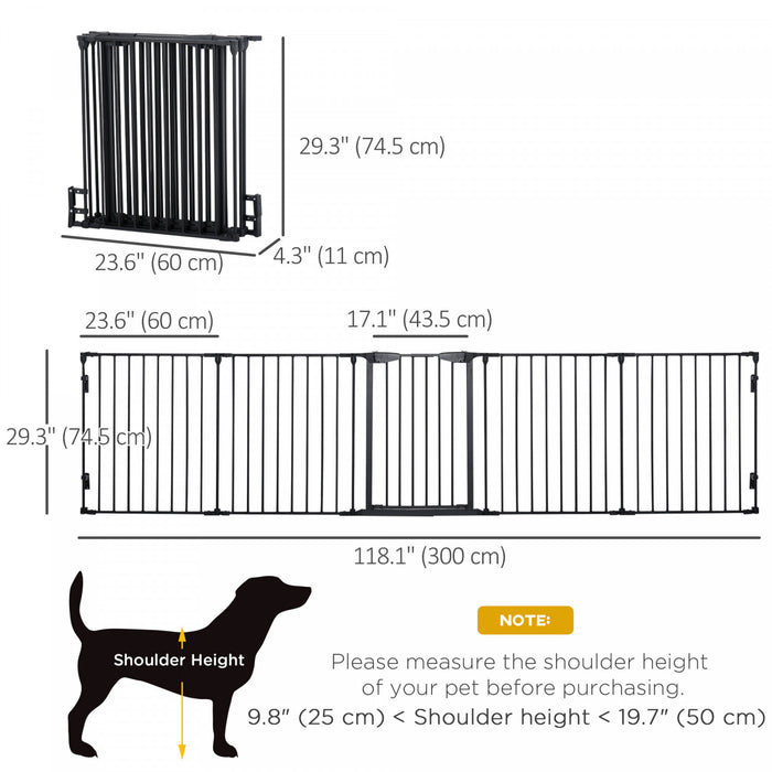 Pawhut Dog Playpen Indoor, Foldable Pet Fence Puppy Pen For Small Medium Dogs With Door, 5 Panels, 29 Inch Tall, For Stairway, Doorway, Hallway, Black