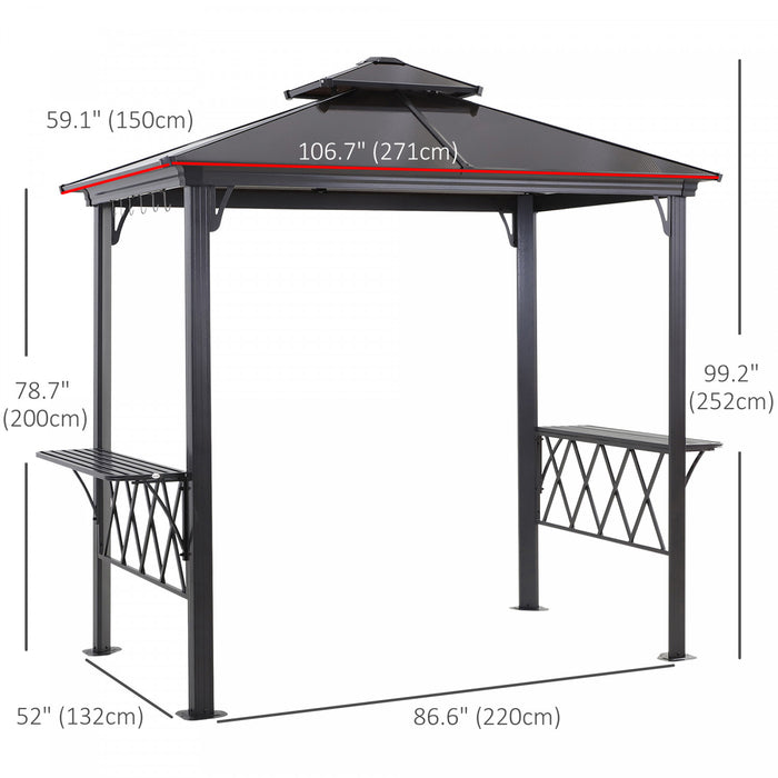 Outsunny 9' X 5' Grill Gazebo, Bbq Canopy With 2-tier Pc Roof, Shelves