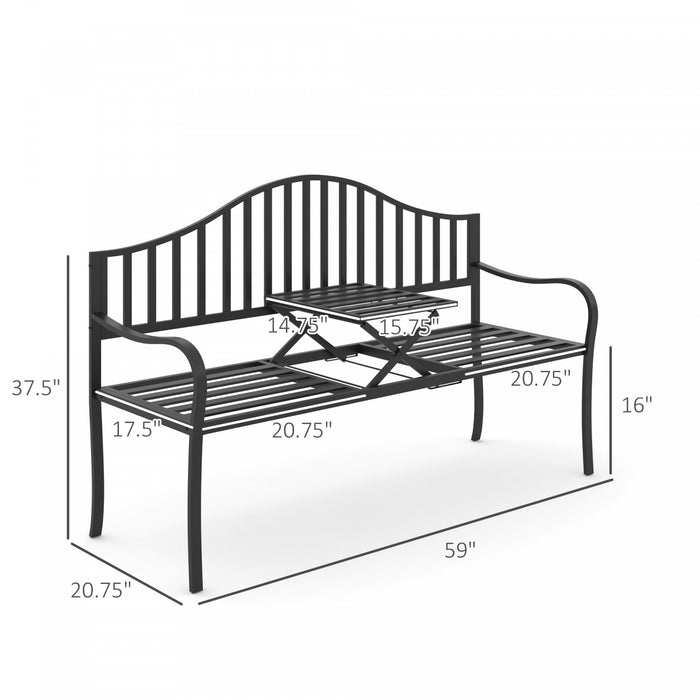 Outsunny Outdoor Bench With Retractable Middle Table, Black