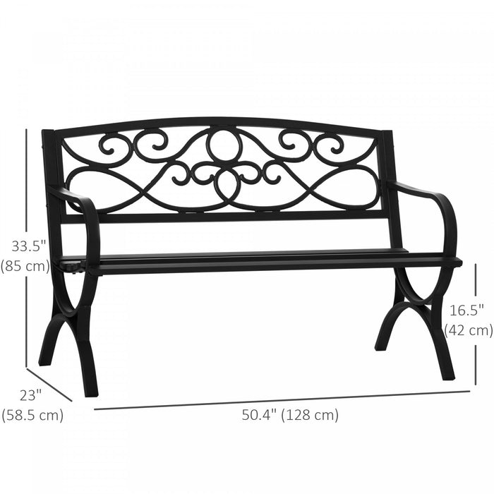 Outsunny 2-Seater Outdoor Bench, Patio Loveseat with Armrests, Black