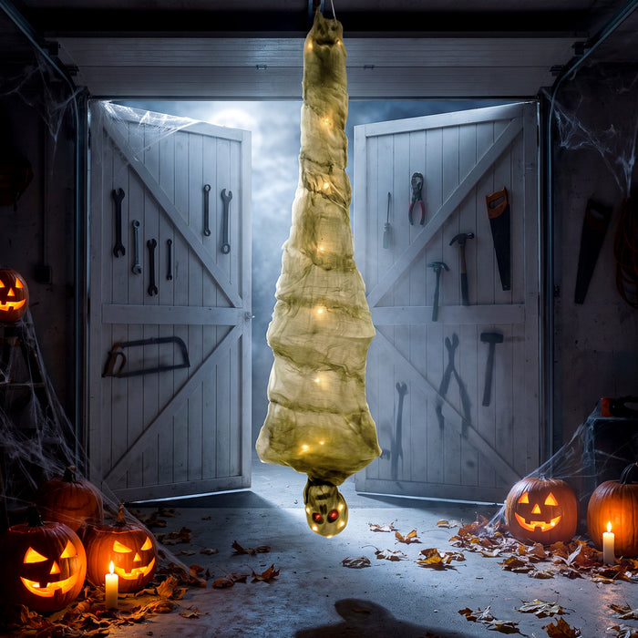 HOMCOM 6FT Halloween Hanging Mummy, Upside Down Cocoon Dead Body Decoration