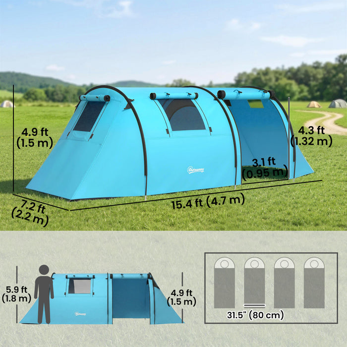 Outsunny 3-4 Person Camping Tent with 2 Rooms, Waterproof Family Tent
