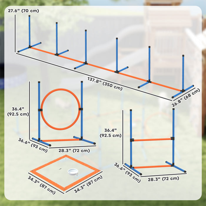 PawHut Dog Agility Training Equipment, 5PCS Dog Obstacle Course Starter Kit with Weave Poles, Adjustable Hurdles, Jump Ring, Pause Box, Bowl and Carrying Bag