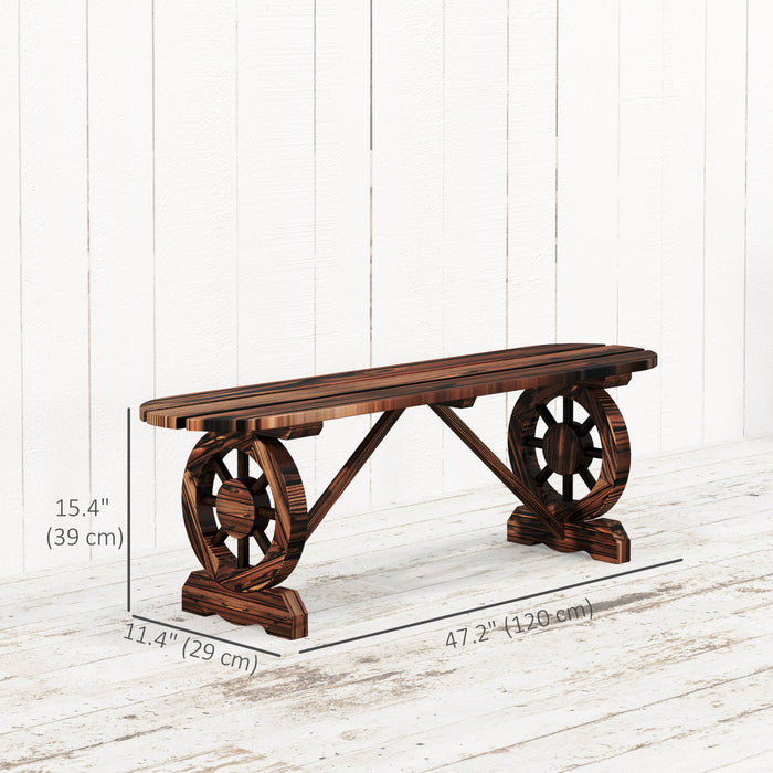 Outsunny 2-person Outdoor Bench With Wagon Wheel Legs, Wooden Garden Bench