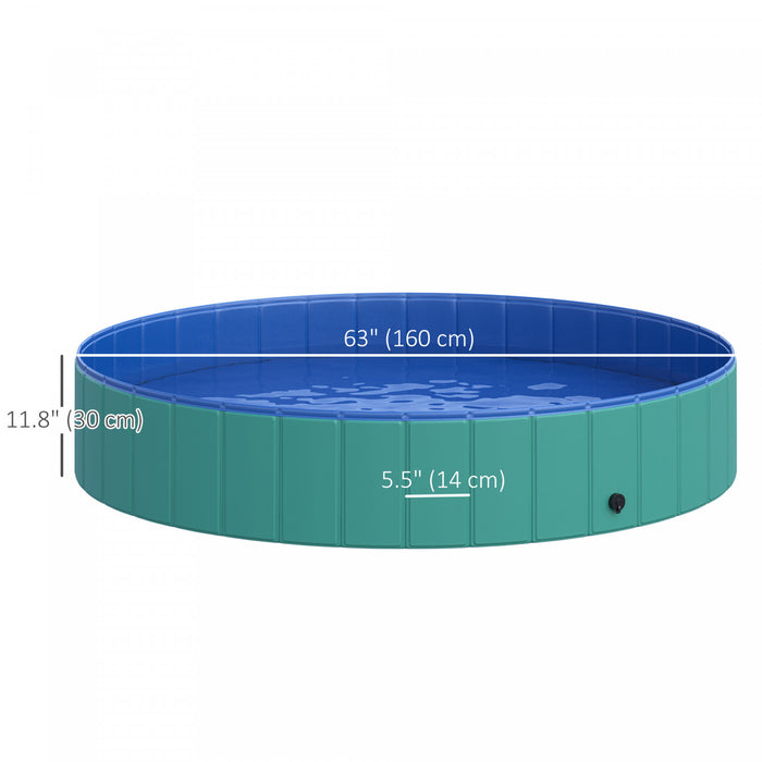 Pawhut Φ63\" Folding Dog Pool For Large Dogs, Portable Pet Kiddie Swimming Pool, Outdoor/indoor Puppy Bath Tub With Nonslip Bottom For Dogs & Cats, Green