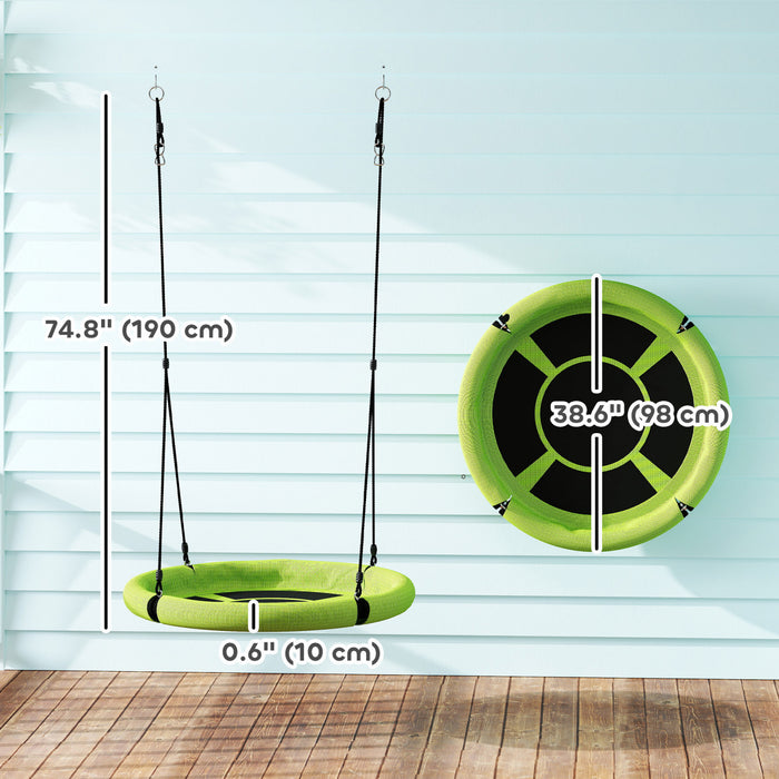 Qaba Saucer Swing Seat for Kids, 3FT Diameter Tree Swing Set with Height Adjustable Hanging Ropes, for Outdoor, Playground, Garden, Green