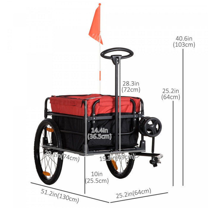 Aosom Bike Cargo Trailer & Wagon Cart, Multi-use Garden Cart With Removable Box, 20'' Big Wheels, Reflectors, Hitch And Handle, Red