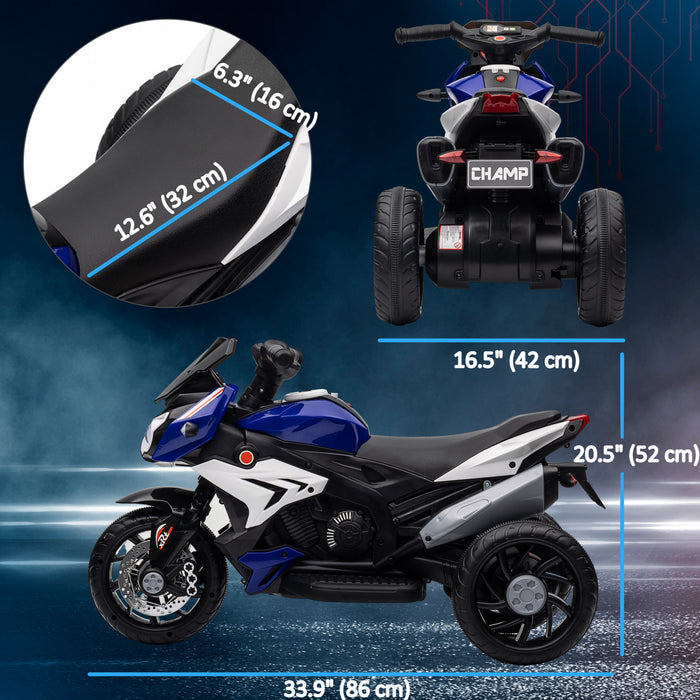 Qaba Kids Motorcycle, 6v Battery Powered Ride On Motorcycle With Music, Horn, Headlights, 3 Wheels Electric Bike For Kids, Gift For Boys & Girls, Blue