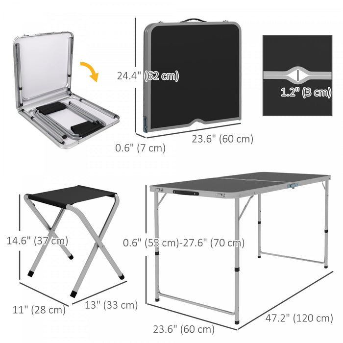 Outsunny Folding Picnic Table Camping Table and Chairs Use for Picnic Black