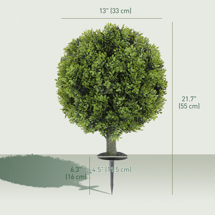 HOMCOM 2PC Artificial Boxwood Topiary Balls, Fake Plants with Ground Stake