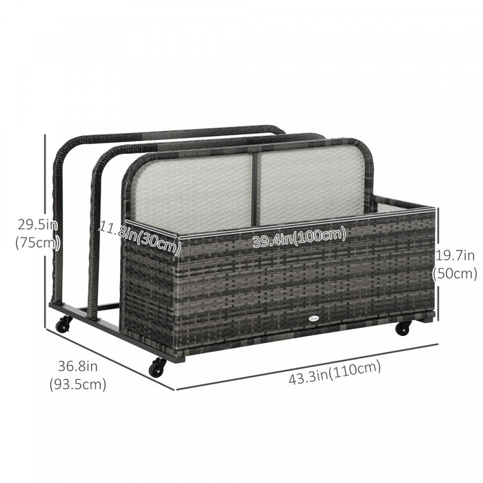 Rolling Pool Storage Rattan Outdoor Storage Wicker Organizer, Grey