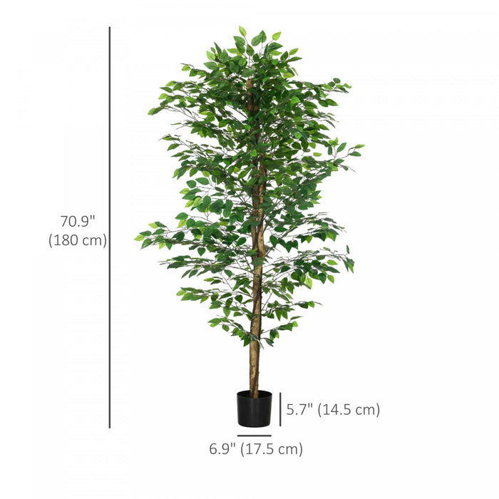 HOMCOM 6ft Artificial Trees Ficus, Decorative Fake Plant for Home Decor