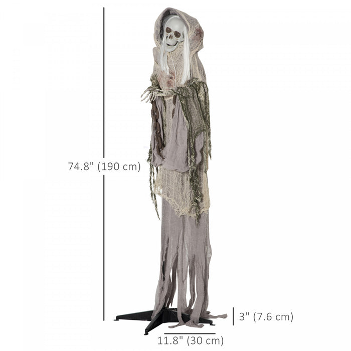 Outsunny 6ft Animated Prop Skeleton Witch, Indoor Halloween Decorations