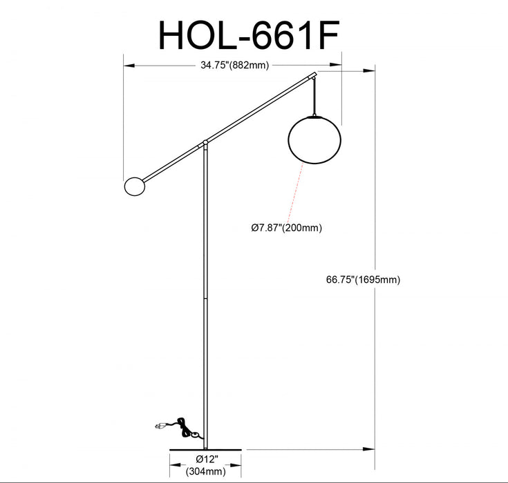 Dainolite Holly 1 Light Floor Lamp 66\" H Matte Black Opal White Glass