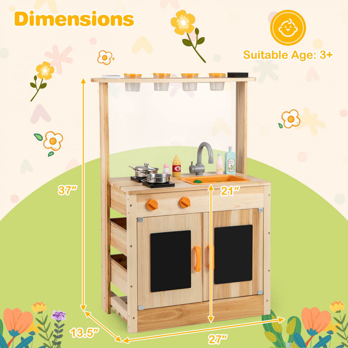 Costway Mud Kitchen For Kids With Planting Pots Stovetops Removable Sink Acrylic Panel
