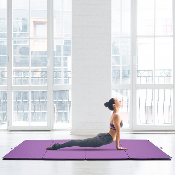 Soozier 4'x10'x2\" Folding Gymnastics Tumbling Mat, Exercise Mat With Carrying Handles For Yoga, Mma, Martial Arts, Stretching, Core Workouts, Purple