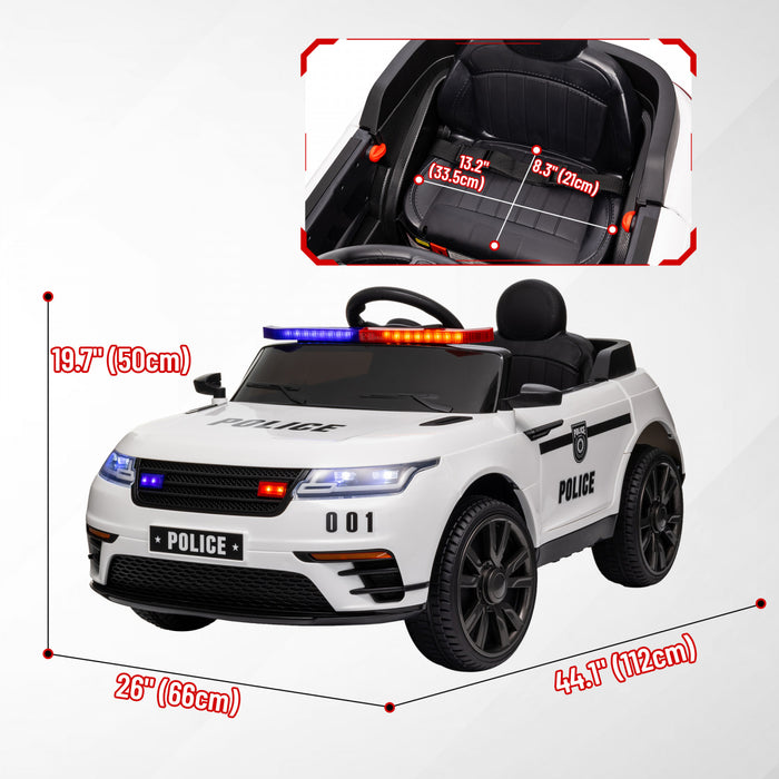 Qaba 12v Electric Car For Kids, Battery Powered Ride-On Kids Car Police Car With Remote Control, 4 Spring Suspension Wheels, Transport Wheel, Siren, Music, Light, Horn, White
