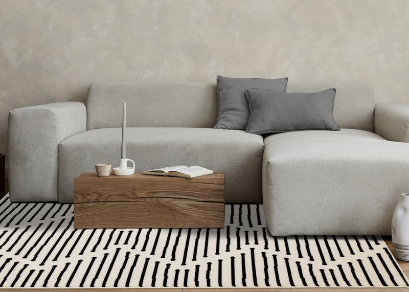 Forte Black White Stripes Area Rug - 5'3\" x 7'5\"
