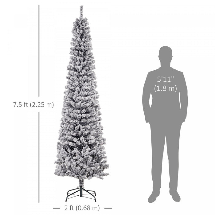 Homcom Snow Flocked Pencil Christmas Tree Slim Artificial Christmas Tree