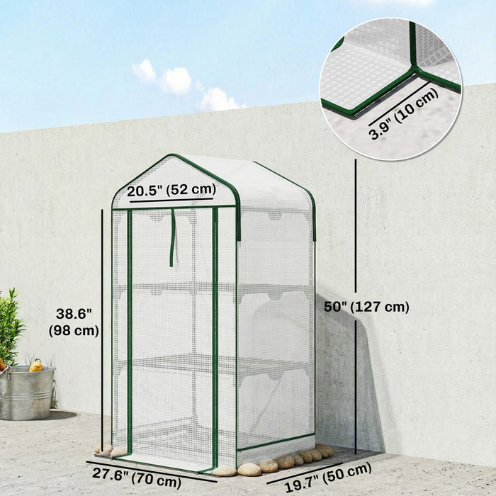 Outsunny Mini Greenhouse with Screen Roof, Portable Small Greenhouse, White
