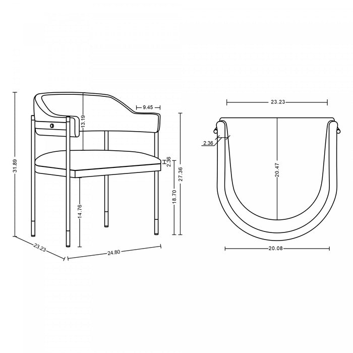 Lia Modern Metal Chenille Armchair in Gray - Set of 2 Dining Chair