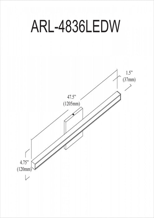 Dainolite Arandel Vanity Light 36w LED Polished Chrome White Acrylic Diffuser Lamp